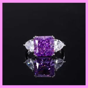 【1-01.20#】5CT  Four Claws Inlaid  princess pure cut ring for female fashion daily engagement wedding anniversary birthday present