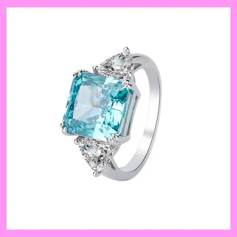 【1-01.20#】5CT  Four Claws Inlaid  princess pure cut ring for female fashion daily engagement wedding anniversary birthday present