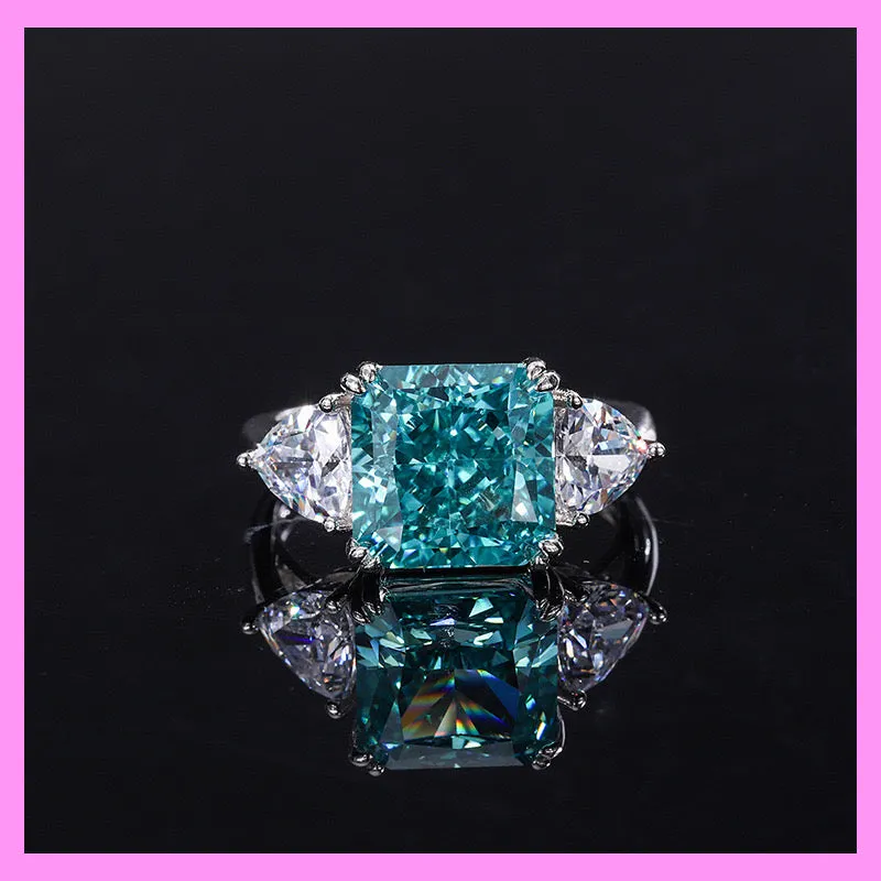 【1-01.20#】5CT  Four Claws Inlaid  princess pure cut ring for female fashion daily engagement wedding anniversary birthday present