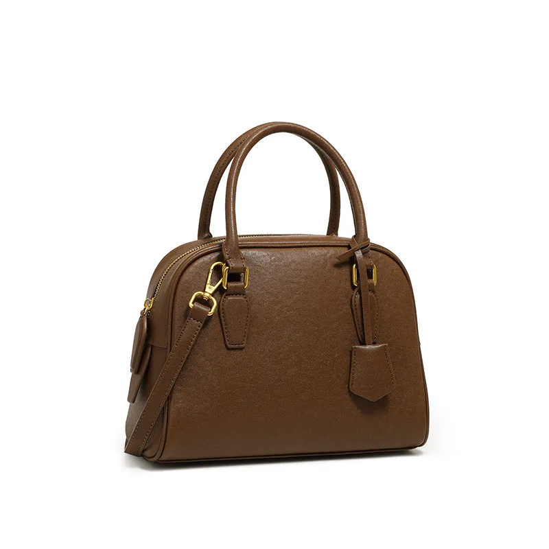26CM top layer cowhide leather women's large capacity handbag 2905 dark Brown