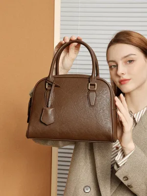 26CM top layer cowhide leather women's large capacity handbag 2905 dark Brown