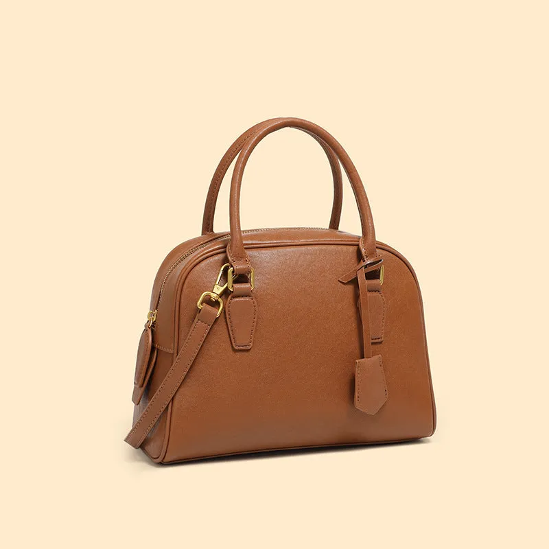 26CM top layer cowhide leather women's large capacity handbag 2905 dark Brown
