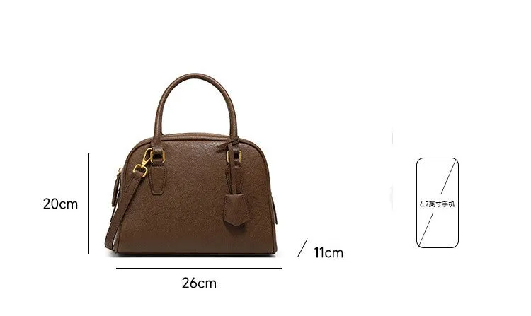 26CM top layer cowhide leather women's large capacity handbag 2905 dark Brown