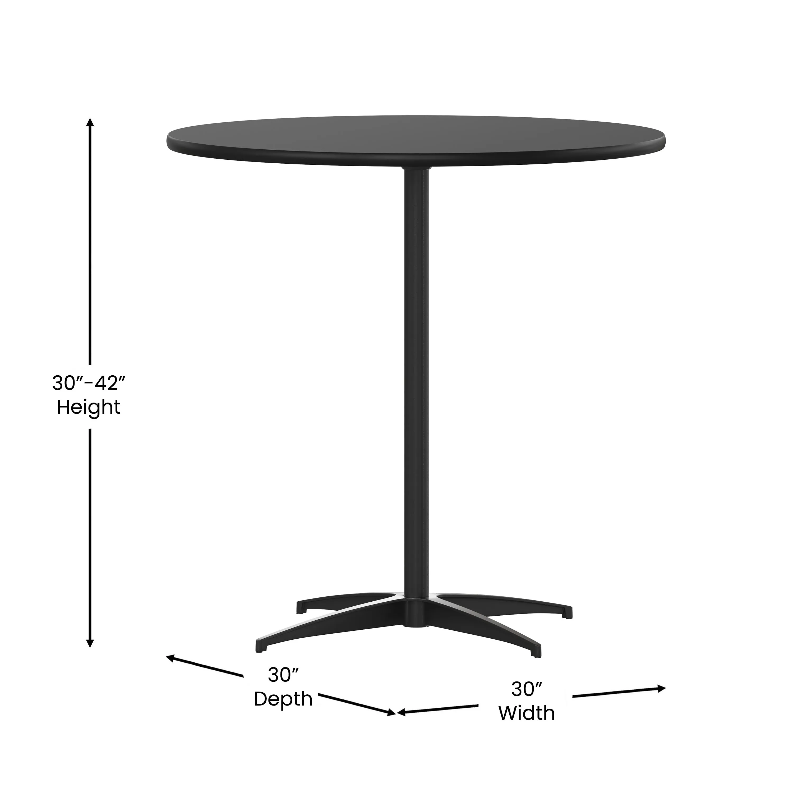 30'' Round Wood Cocktail Table with Adjustable Height Columns, Chrome Finish