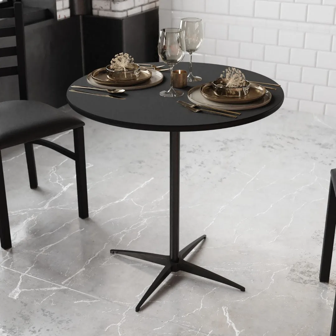 30'' Round Wood Cocktail Table with Adjustable Height Columns, Chrome Finish