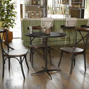 30'' Round Wood Cocktail Table with Adjustable Height Columns, Chrome Finish
