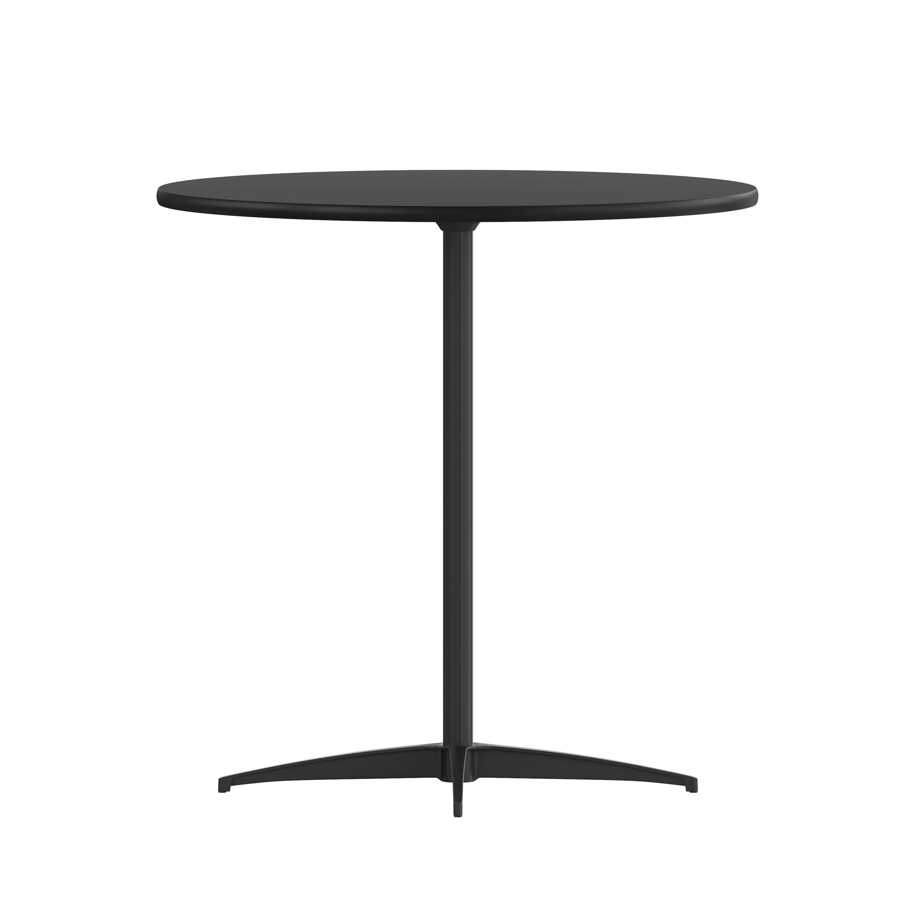 30'' Round Wood Cocktail Table with Adjustable Height Columns, Chrome Finish