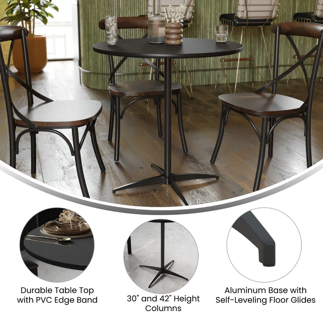 30'' Round Wood Cocktail Table with Adjustable Height Columns, Chrome Finish