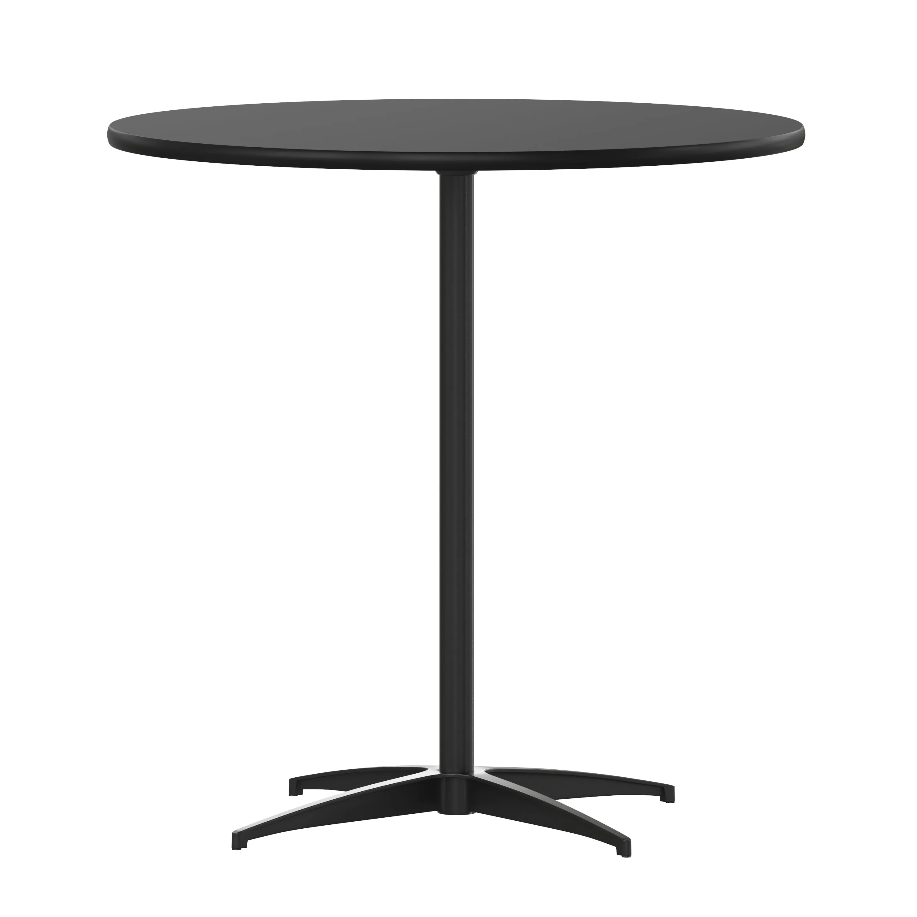 30'' Round Wood Cocktail Table with Adjustable Height Columns, Chrome Finish