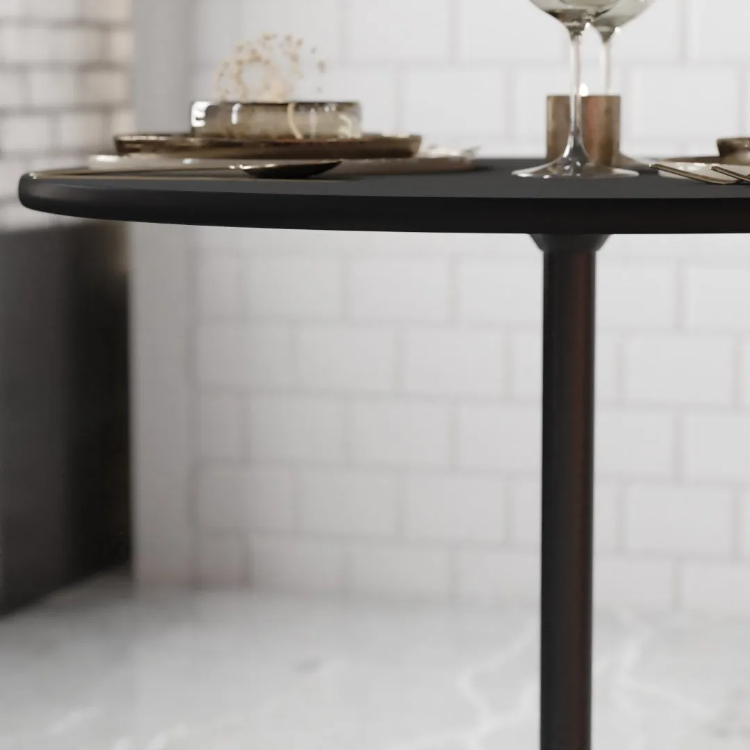 30'' Round Wood Cocktail Table with Adjustable Height Columns, Chrome Finish