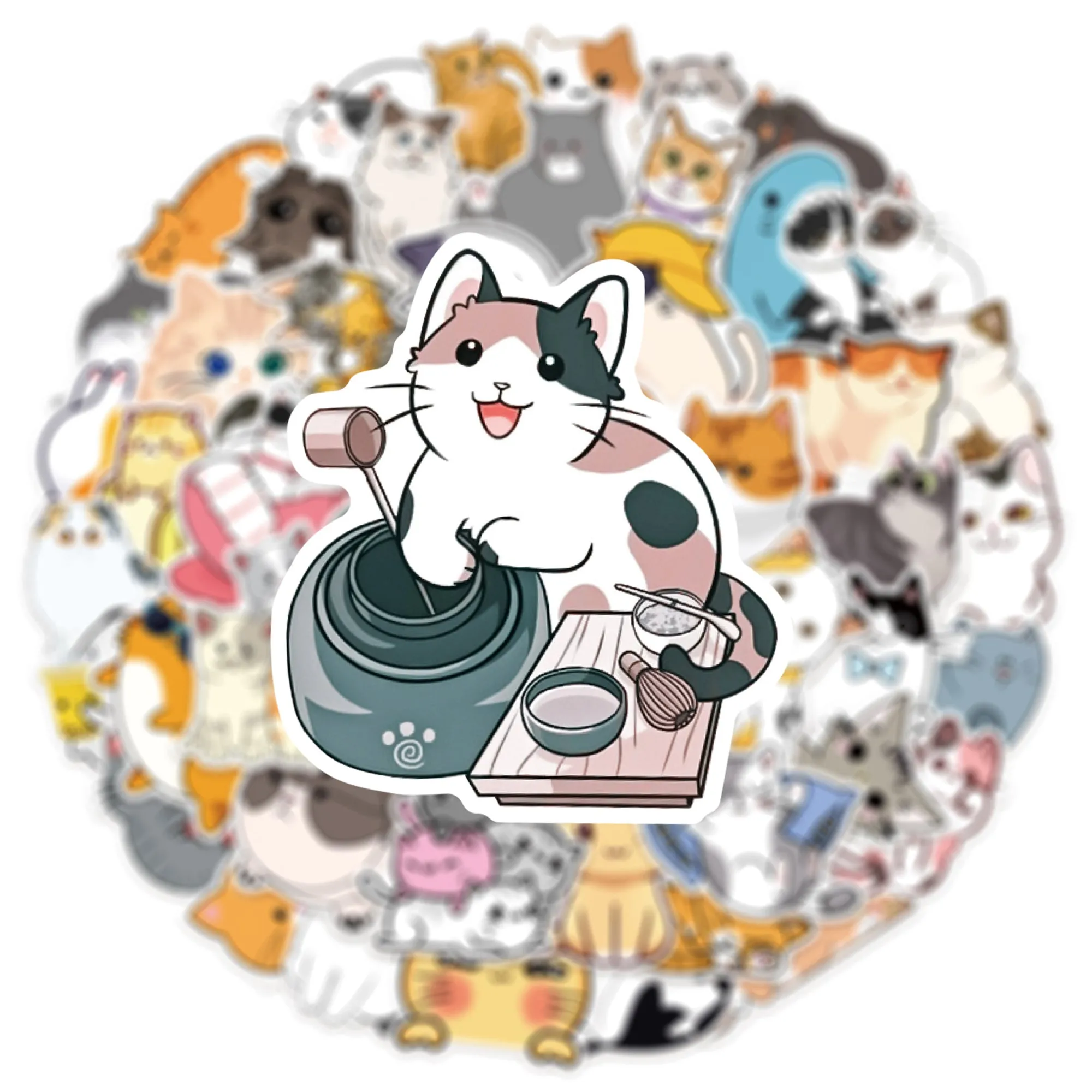 (50 pcs) Cat Stickers Non-toxic Vinyl Stickers for Laptops Water Bottles and More