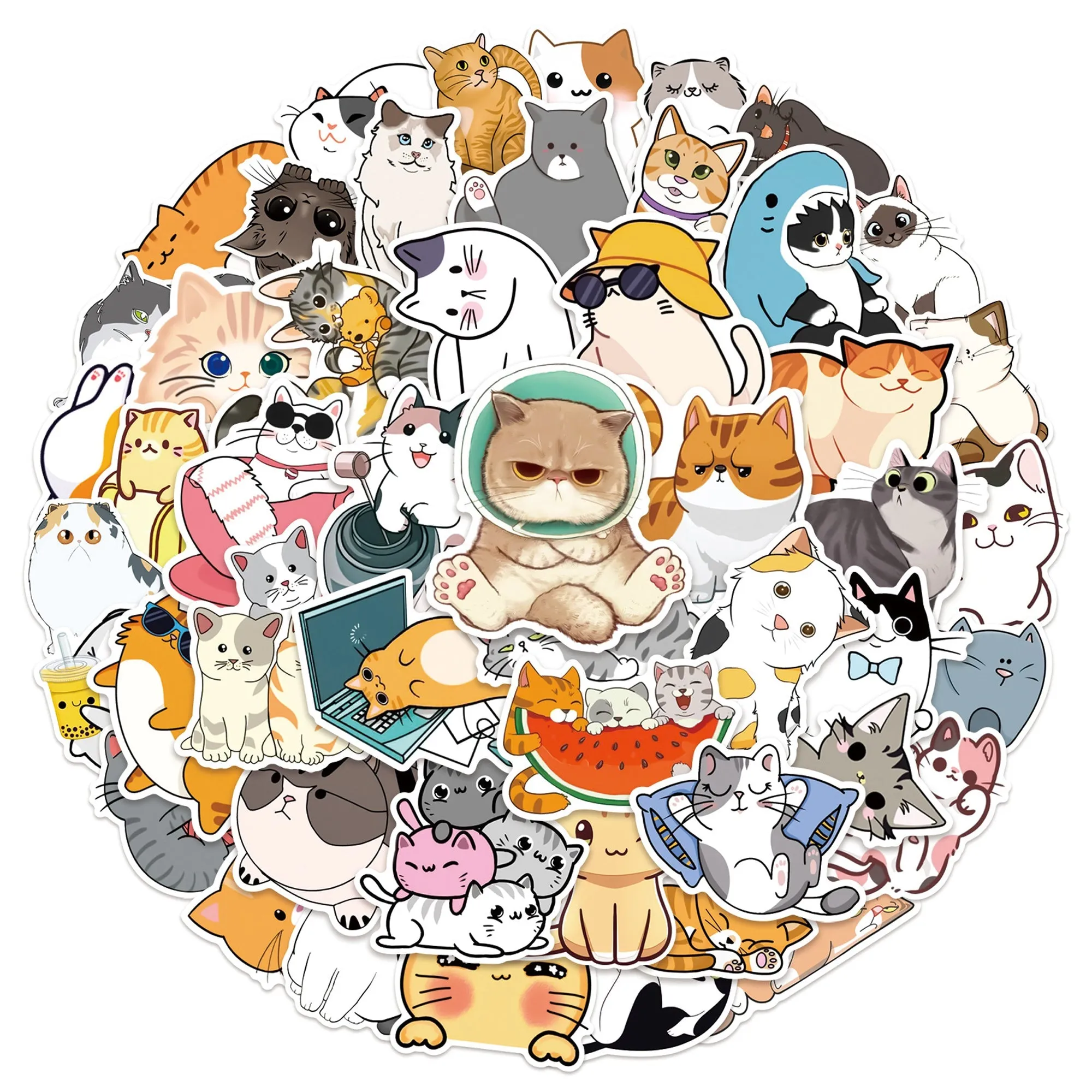 (50 pcs) Cat Stickers Non-toxic Vinyl Stickers for Laptops Water Bottles and More