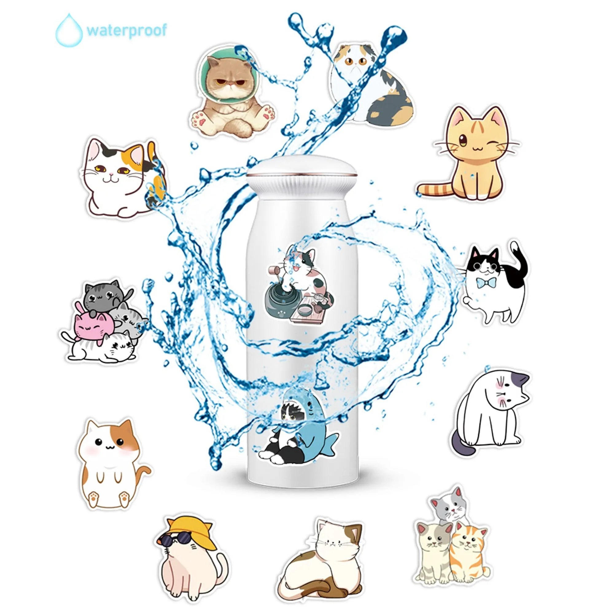 (50 pcs) Cat Stickers Non-toxic Vinyl Stickers for Laptops Water Bottles and More