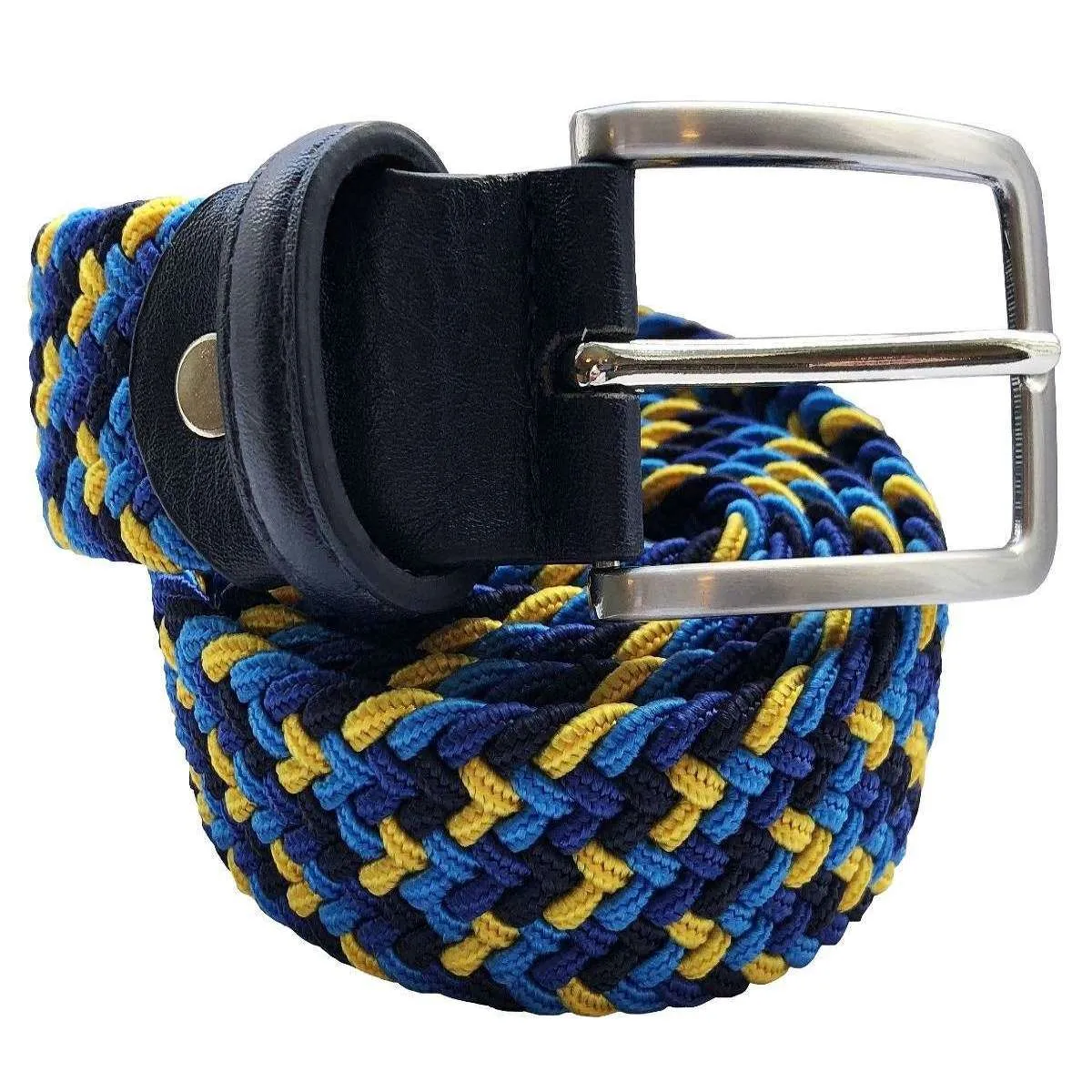 Bassin and Brown Four Colour Woven Belt - Navy/Royal Blue/French Blue/Yellow
