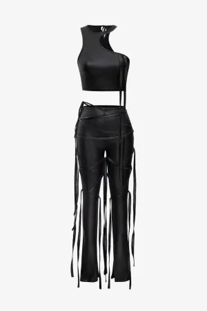 Black Lace-Up Two Piece Pants set