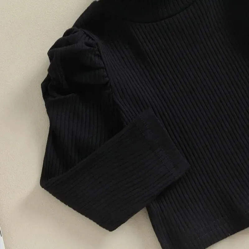 Black Ribbed Top Brown Skirt Toddler Set