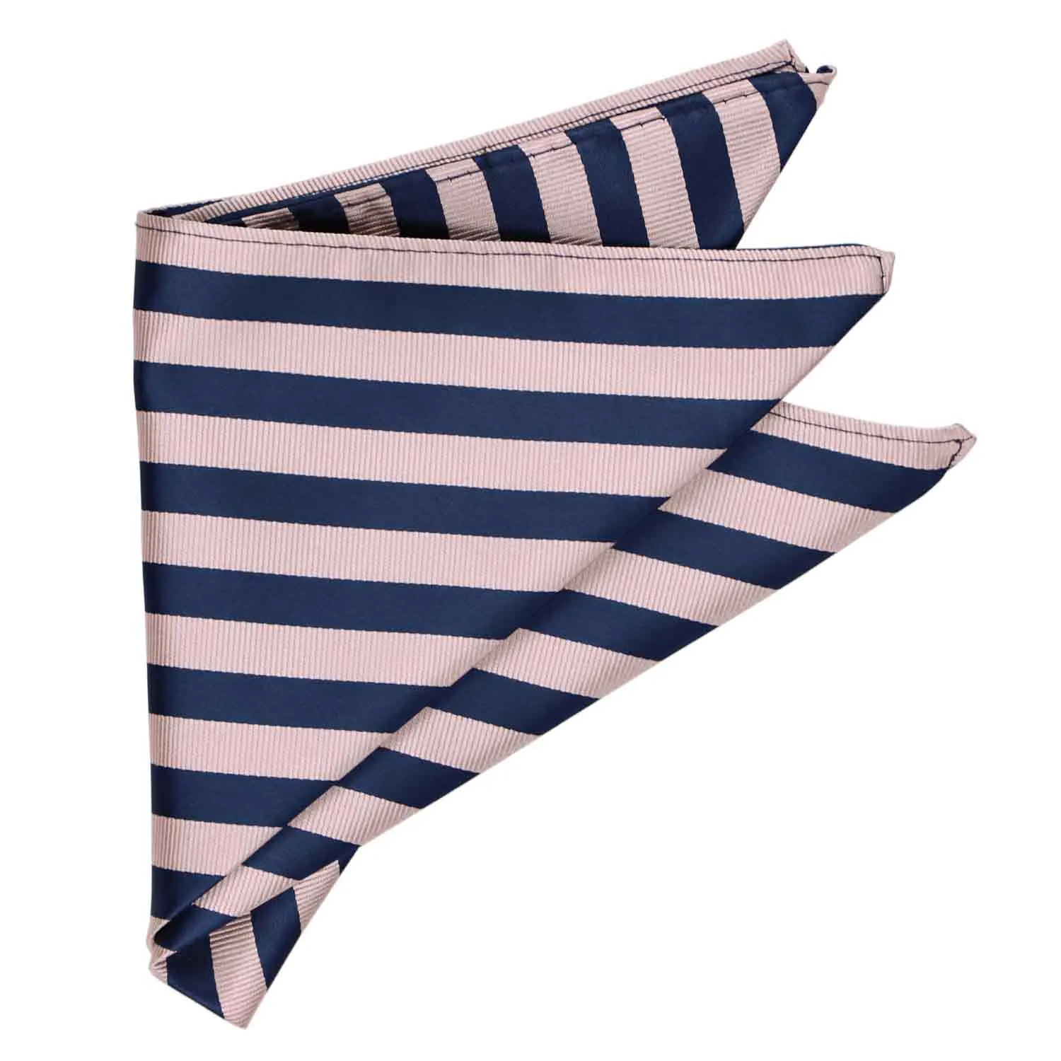 Blush Pink and Navy Blue Formal Striped Pocket Square