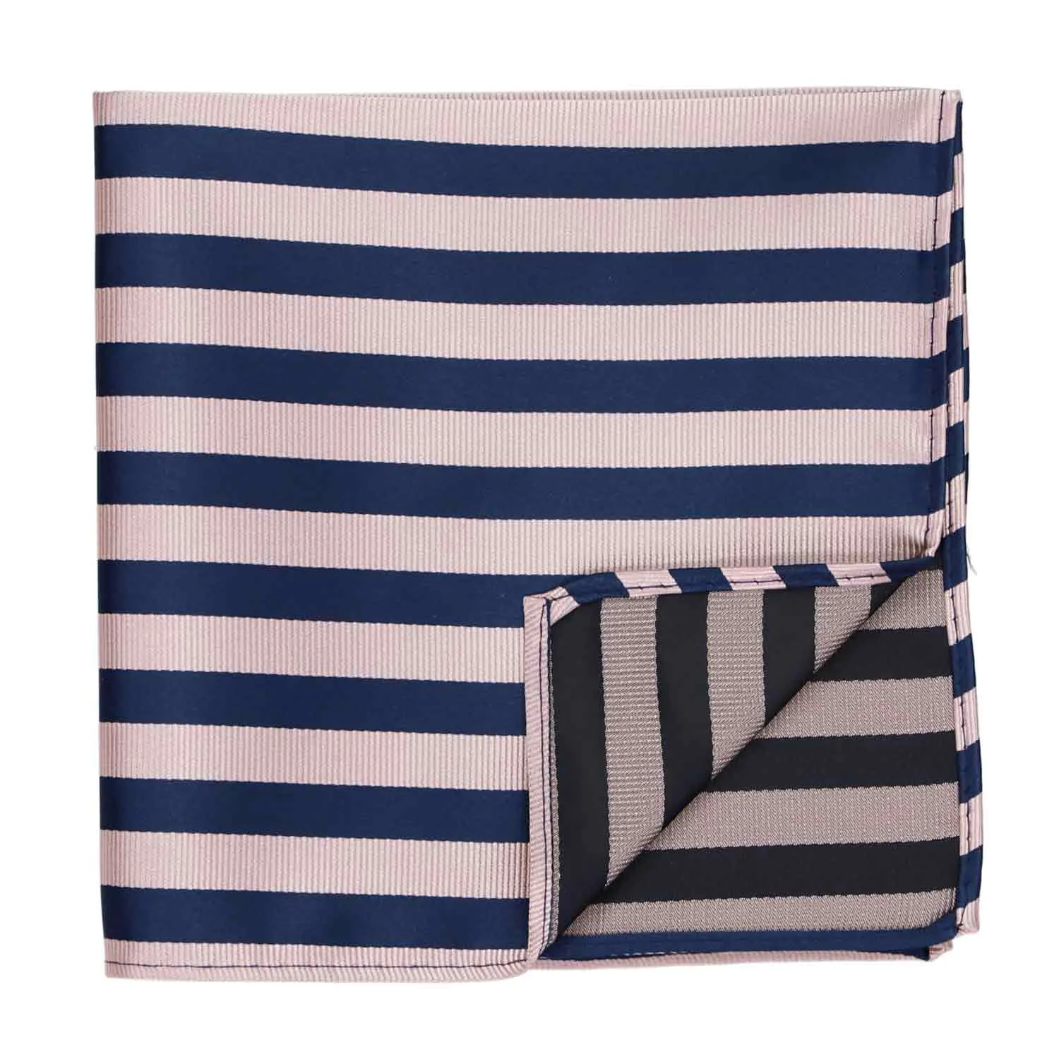 Blush Pink and Navy Blue Formal Striped Pocket Square