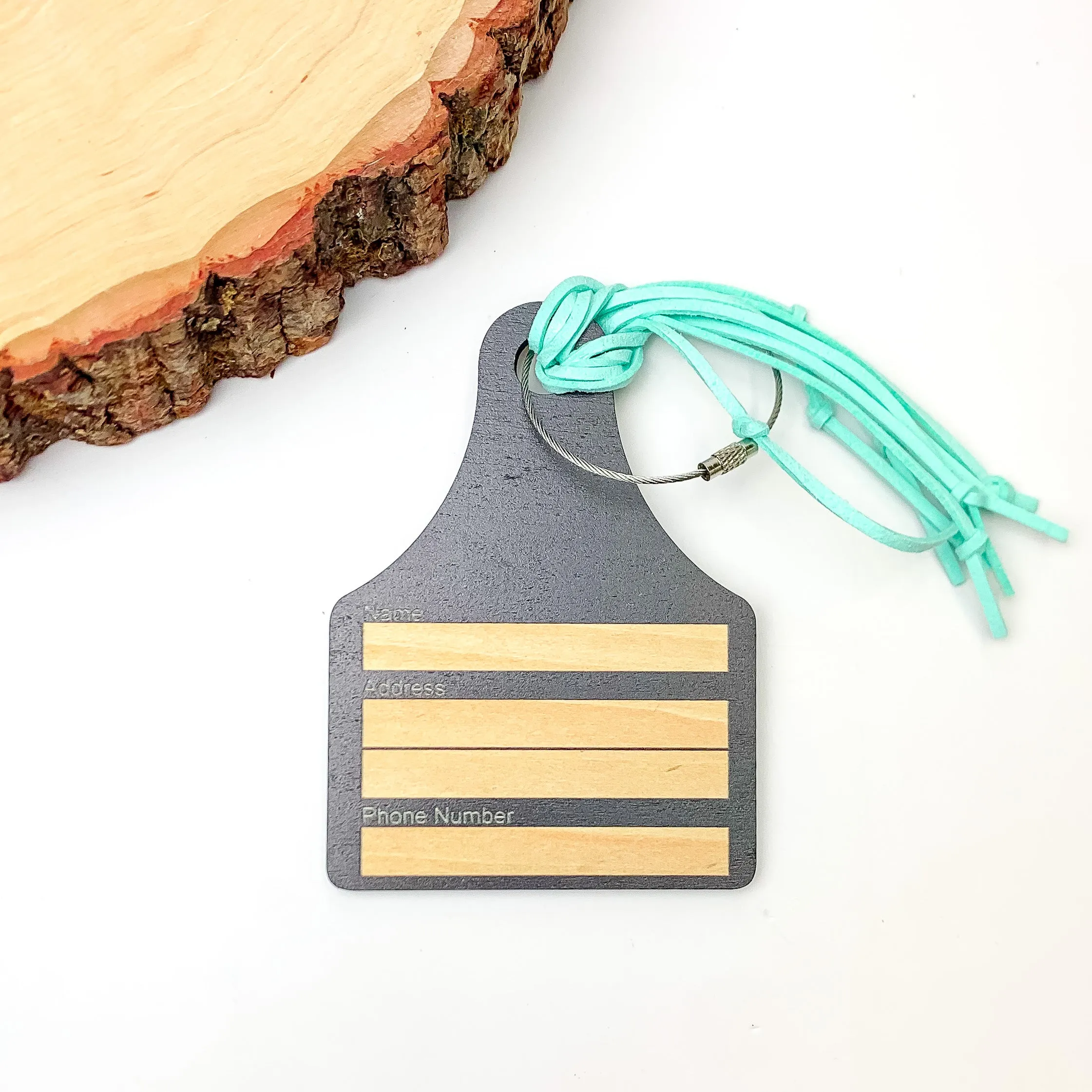 Brown and Turquoise Luggage Tag With Cow Picture