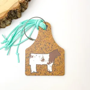 Brown and Turquoise Luggage Tag With Cow Picture