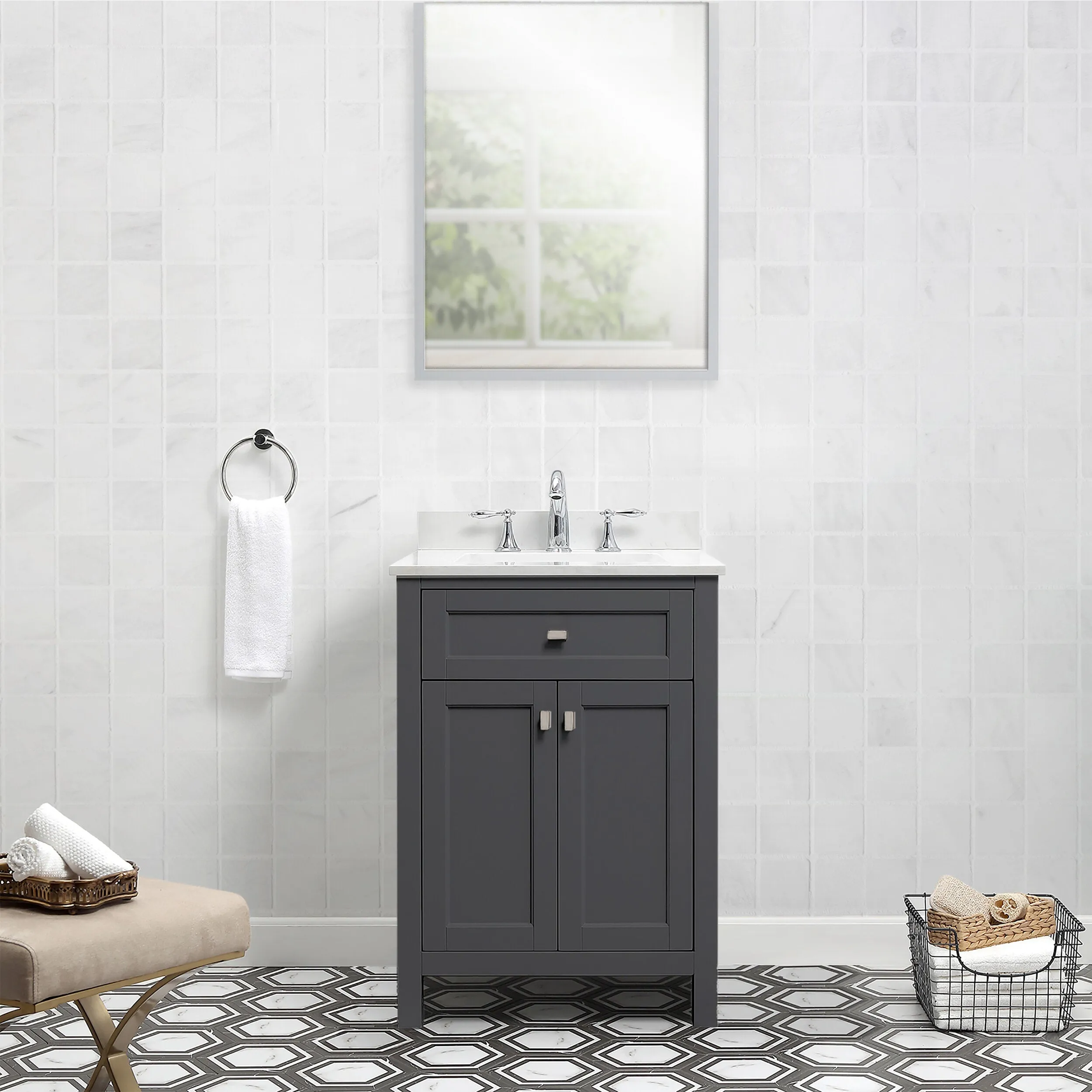 Cahaba CAVJUN24CG Juniper 24 in. Freestanding Vanity with Engineered Stone Top and Ceramic Basin - Charcoal Gray