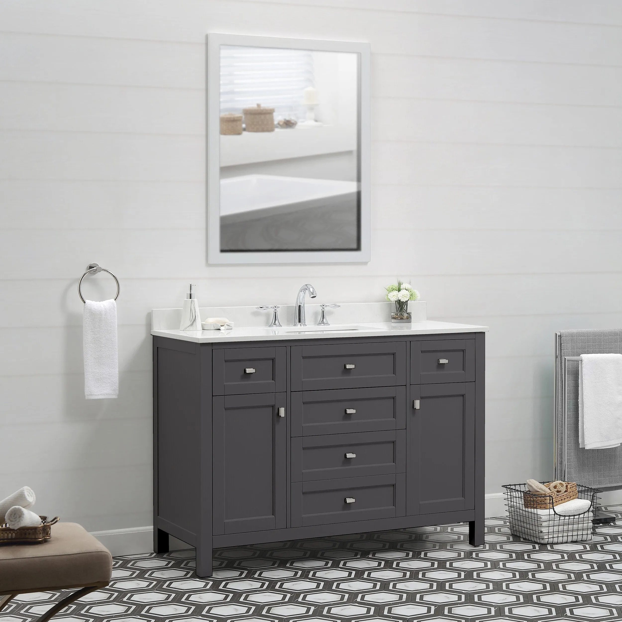 Cahaba CAVJUN48CG Juniper 48 in. Freestanding Vanity with Engineered Stone Top and Ceramic Basin - Charcoal Gray