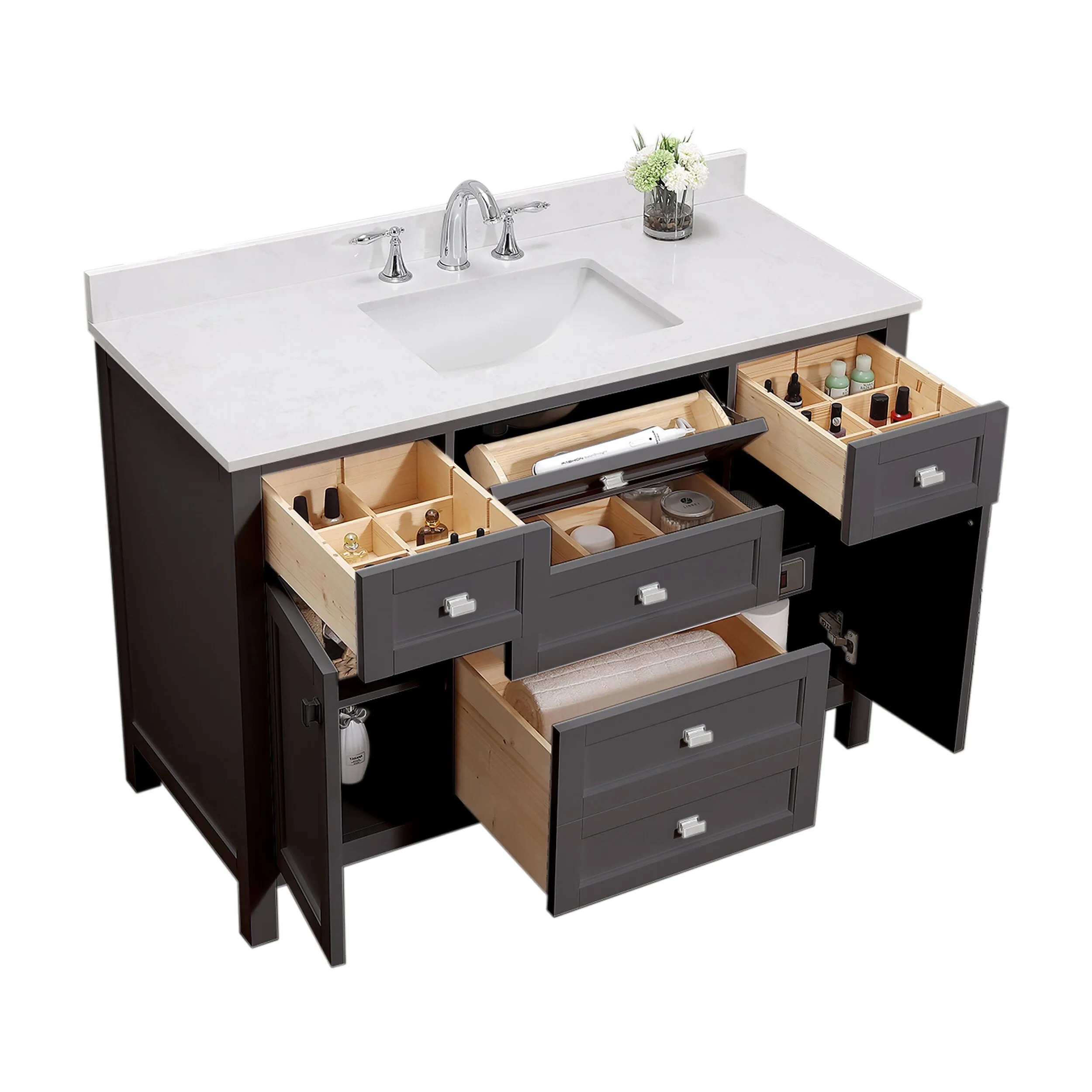Cahaba CAVJUN48CG Juniper 48 in. Freestanding Vanity with Engineered Stone Top and Ceramic Basin - Charcoal Gray