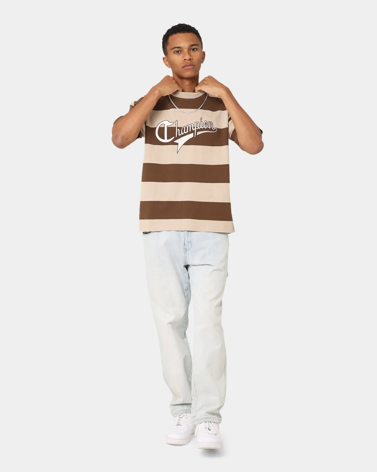 Champion Heritage Cursive Logo T-Shirt Stripe 7v1