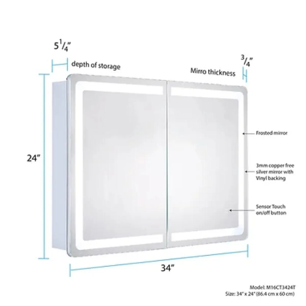 Edison 34 In. X 24 In. Tri-color LED Dual Door Cabinet Mirror With Touch On/Off Dimmer Function