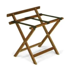 Forbes Industries 932-LO 24" Oak Luggage Rack, Light Finish, With Back Bar and Brown Poly Straps