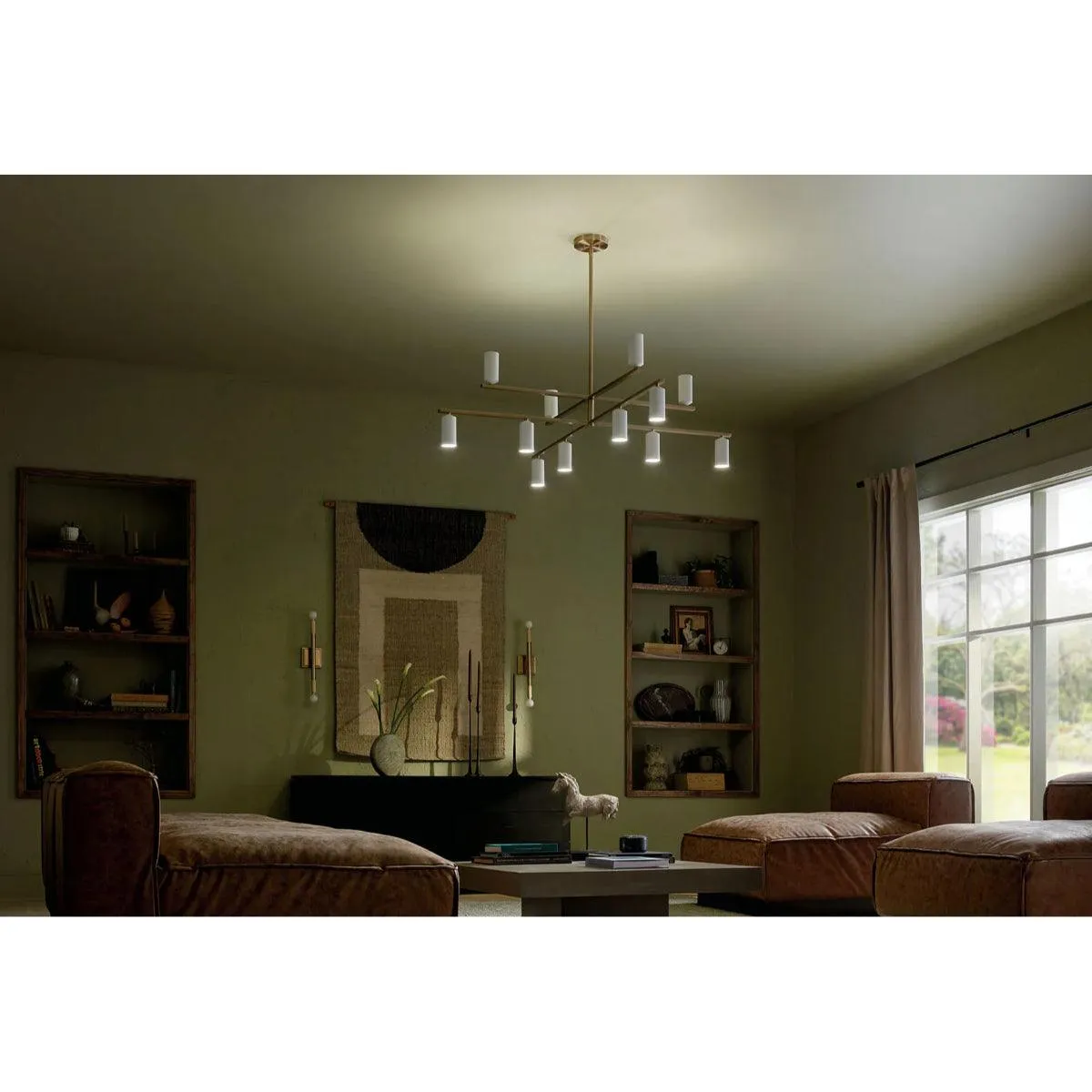 Gala 56" 12-Light Chandelier Multi-Tier with Metal cylinder shade, Champagne bronze and white Finish