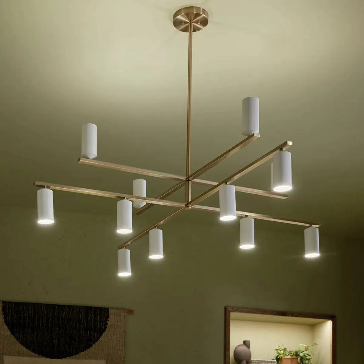 Gala 56" 12-Light Chandelier Multi-Tier with Metal cylinder shade, Champagne bronze and white Finish