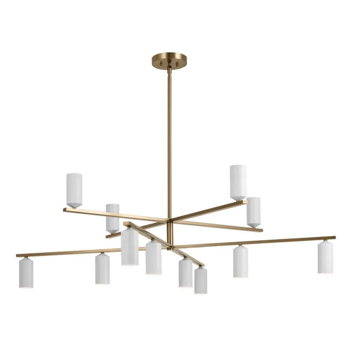 Gala 56" 12-Light Chandelier Multi-Tier with Metal cylinder shade, Champagne bronze and white Finish