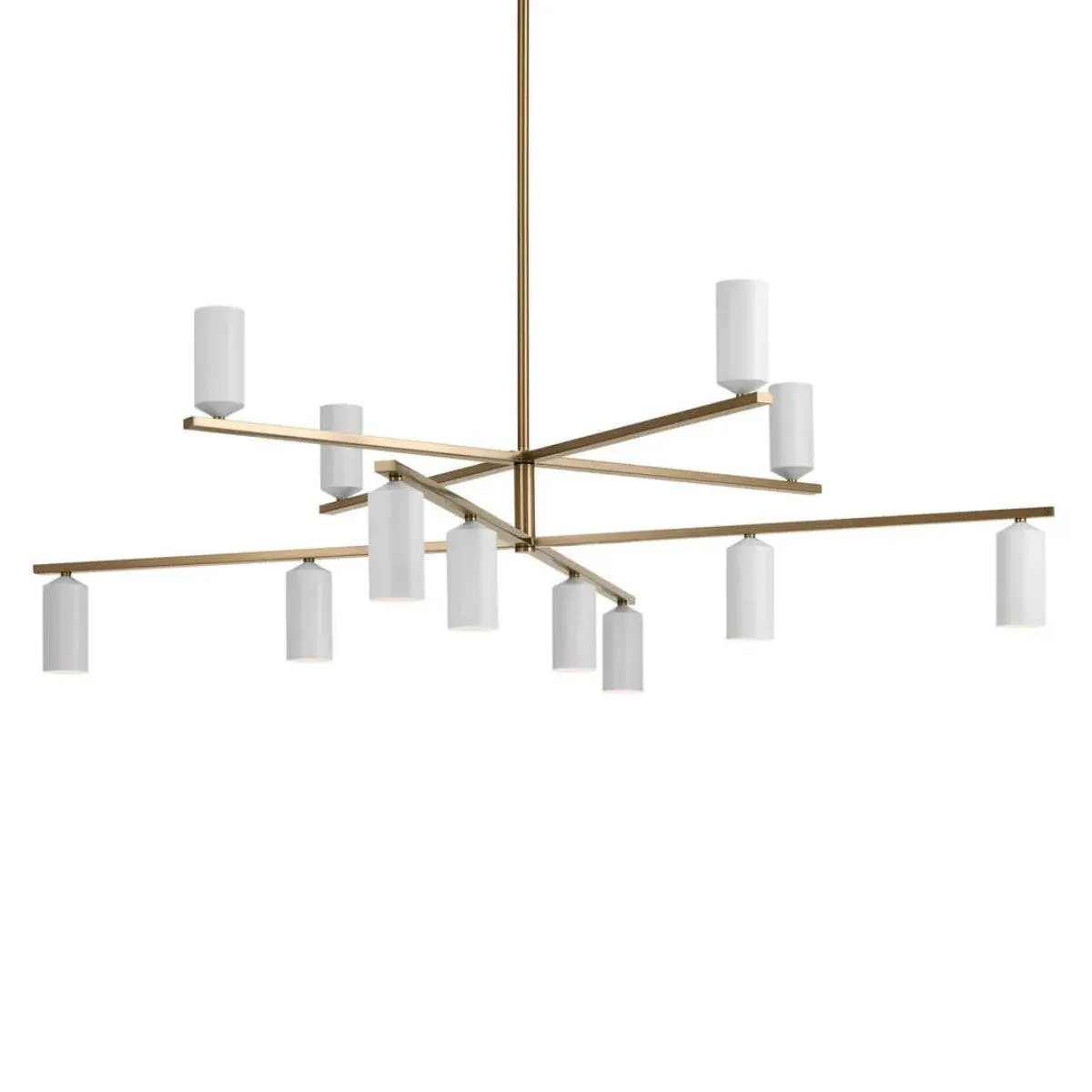 Gala 56" 12-Light Chandelier Multi-Tier with Metal cylinder shade, Champagne bronze and white Finish