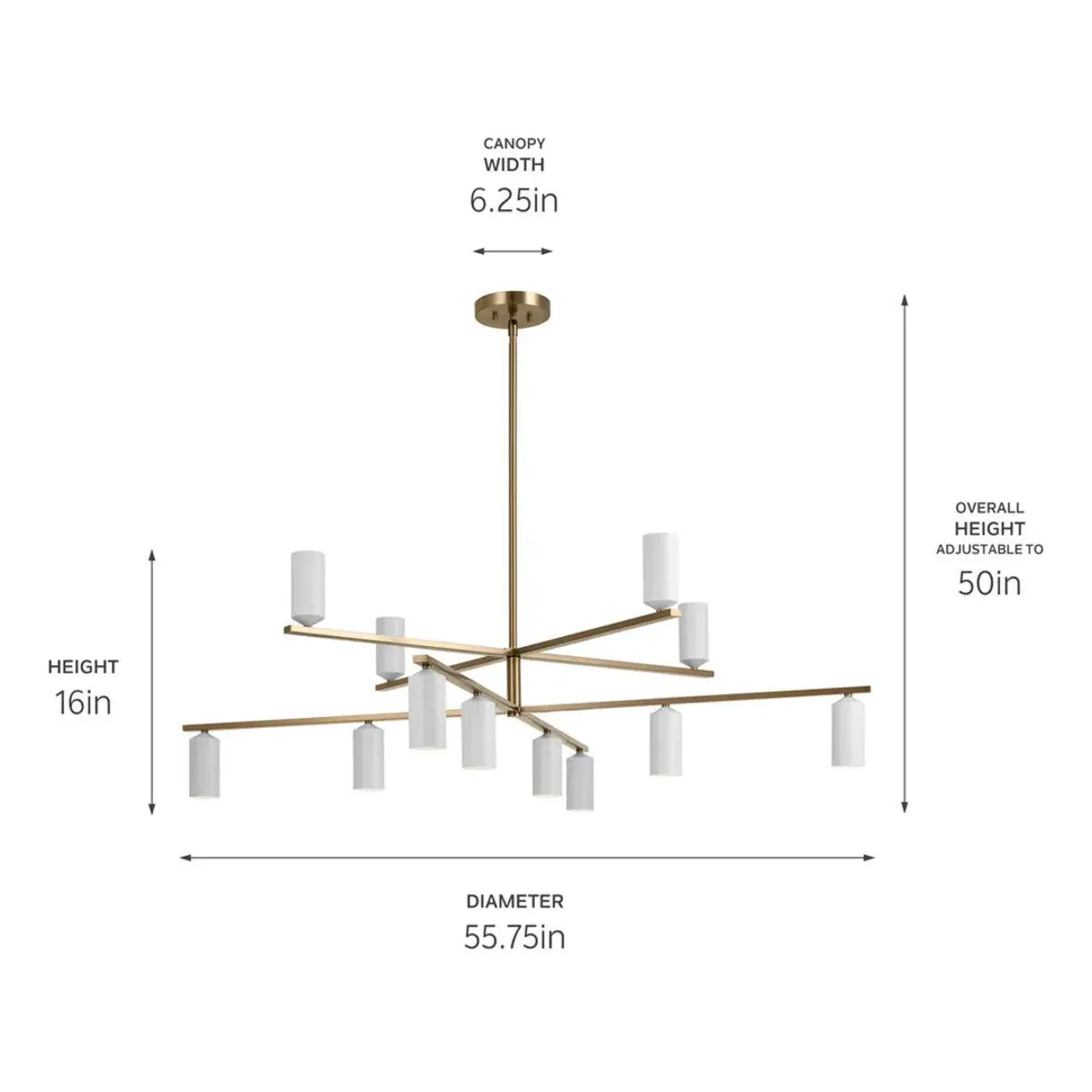 Gala 56" 12-Light Chandelier Multi-Tier with Metal cylinder shade, Champagne bronze and white Finish