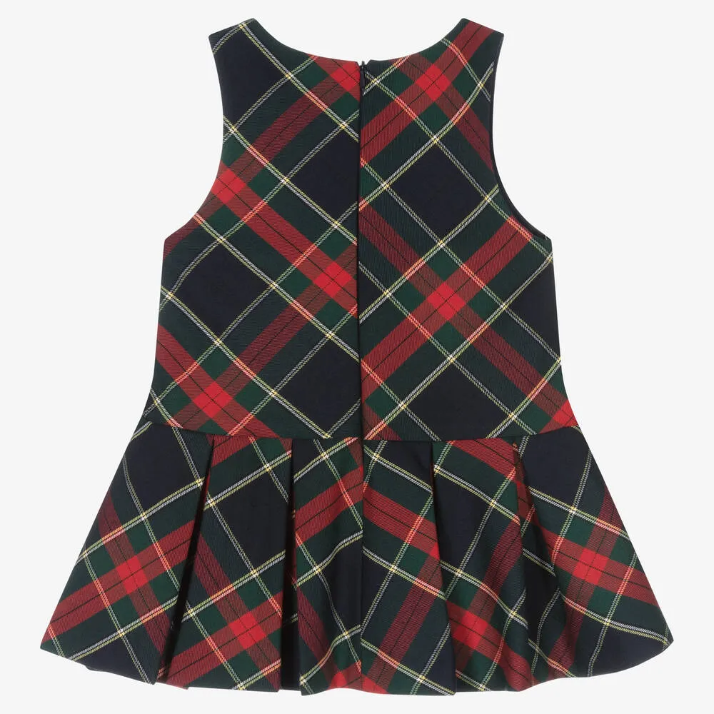 Girls Blue & Red Tartan Pinafore Dress
