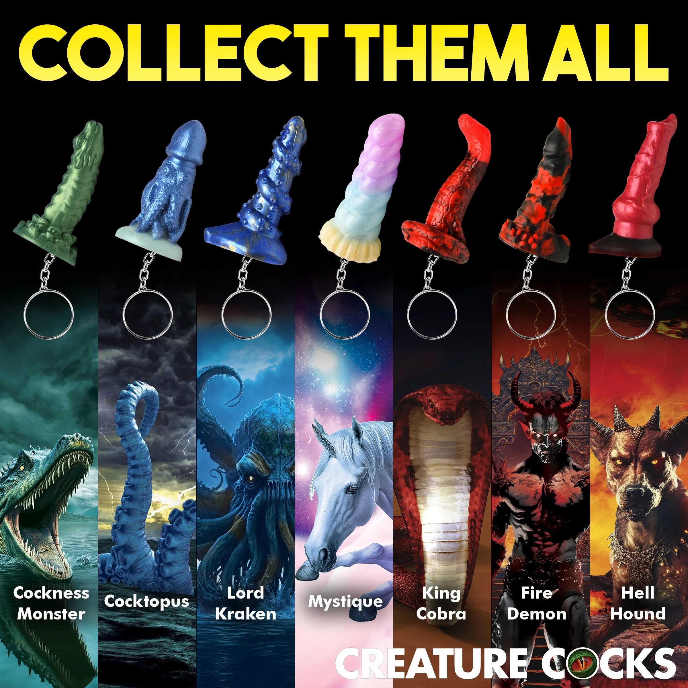 Hell-Hound, Lord Kraken, & King Cobra Silicone Keychain Set