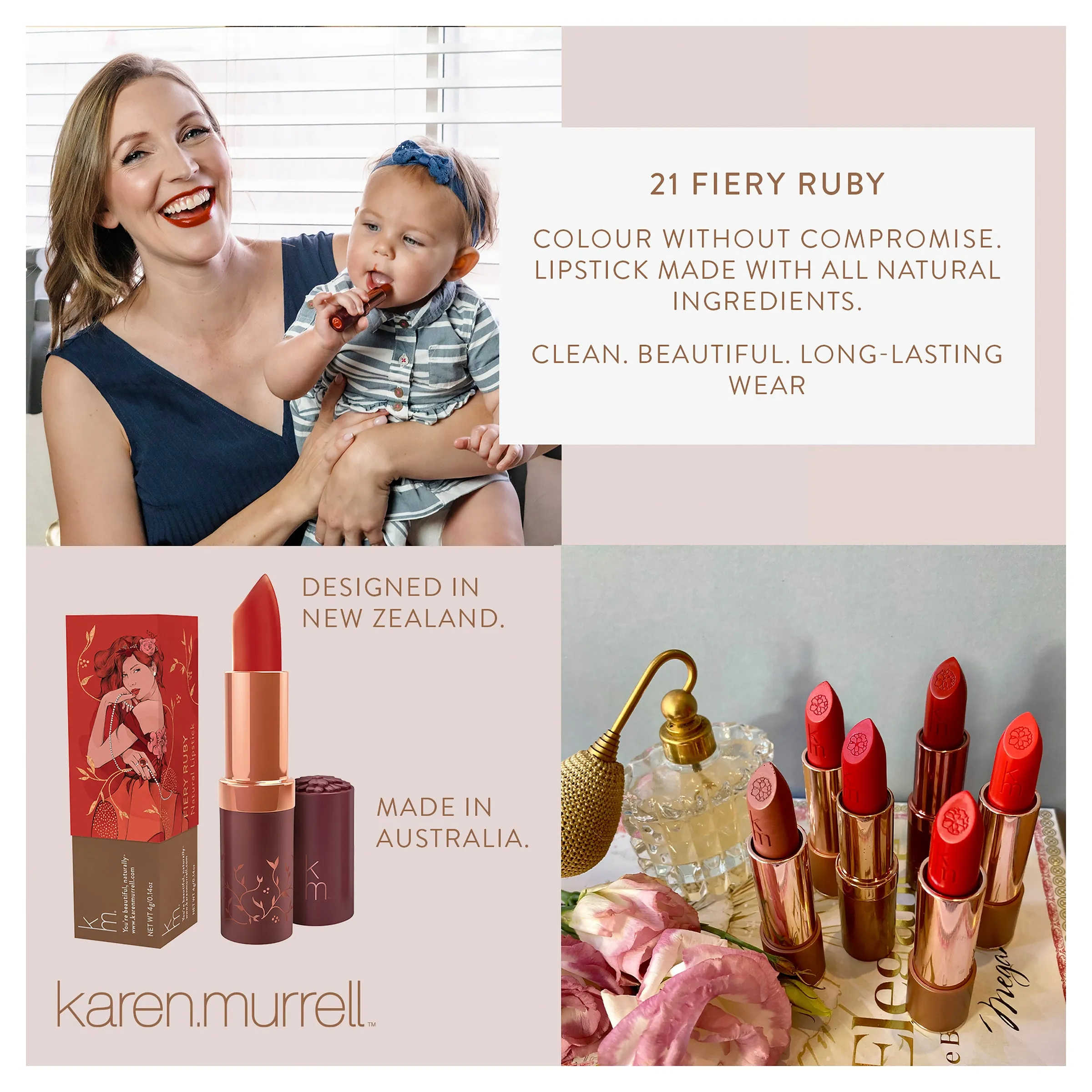 Karen Murrell Natural Lipstick 21 Fiery Ruby