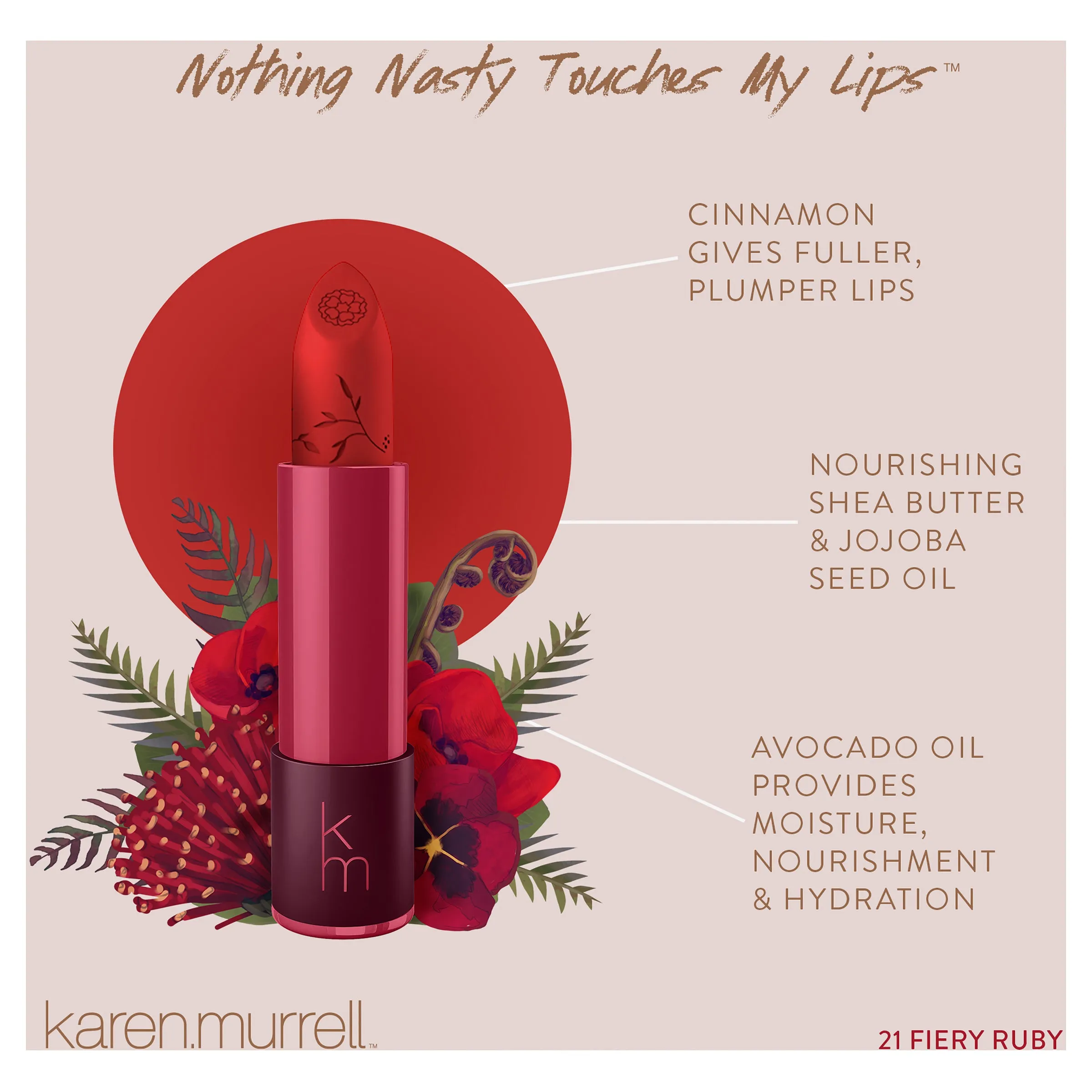Karen Murrell Natural Lipstick 21 Fiery Ruby