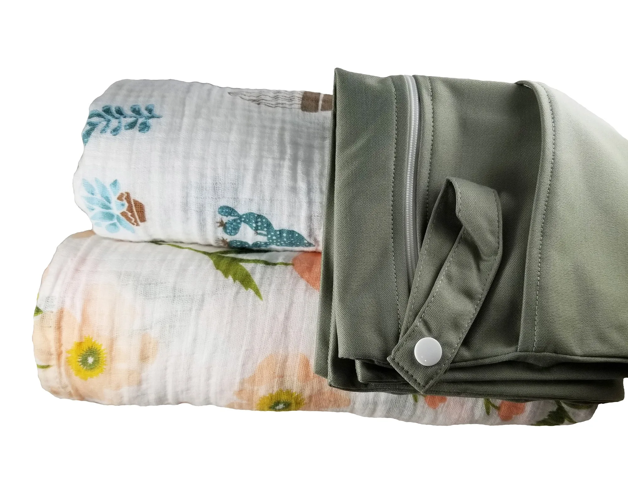 Lightweight Baby Blanket- 2 Pack with Travel Bag- Blush Floral and Blue Cactus
