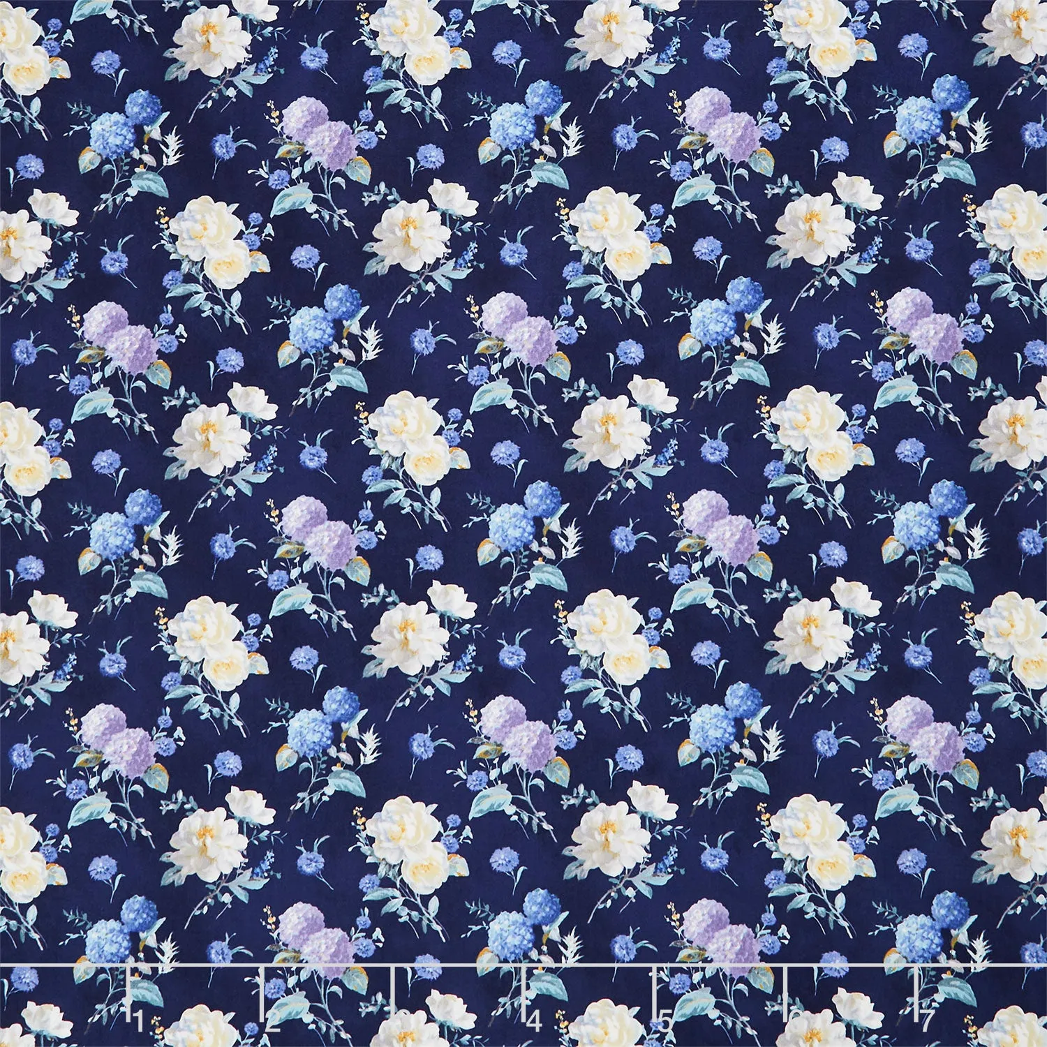 Morning Blooms - Floral Toss Navy Yardage