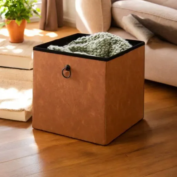Natural Tan Faux Leather Storage Box With Lid
