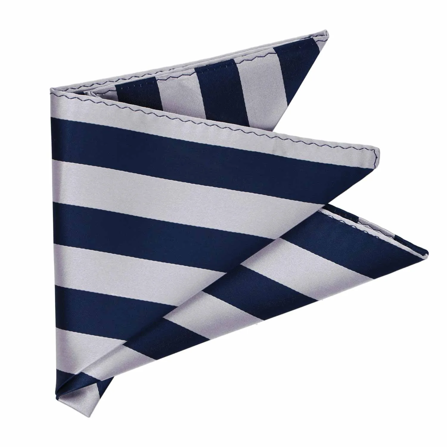 Navy Blue and Silver Striped Pocket Square