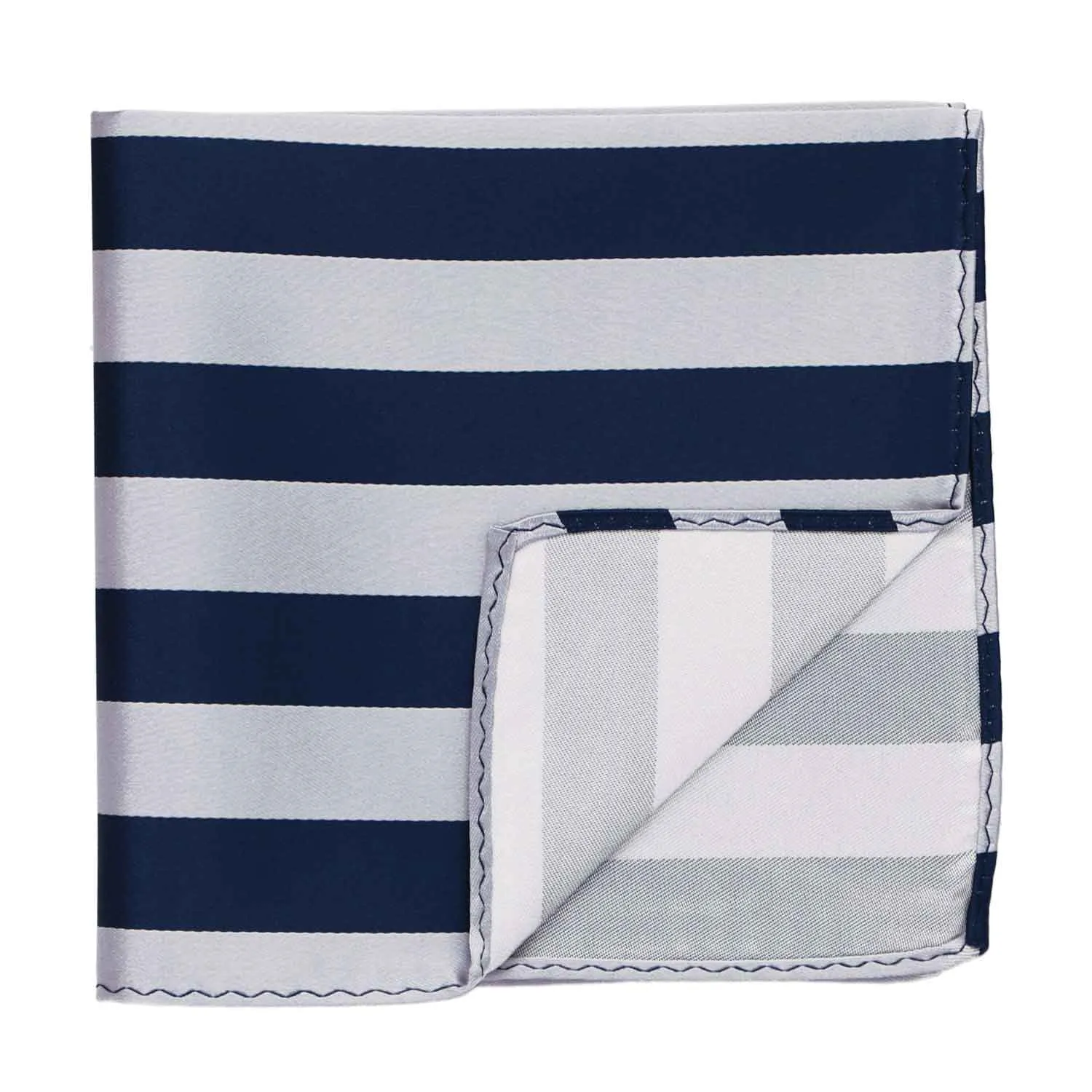 Navy Blue and Silver Striped Pocket Square