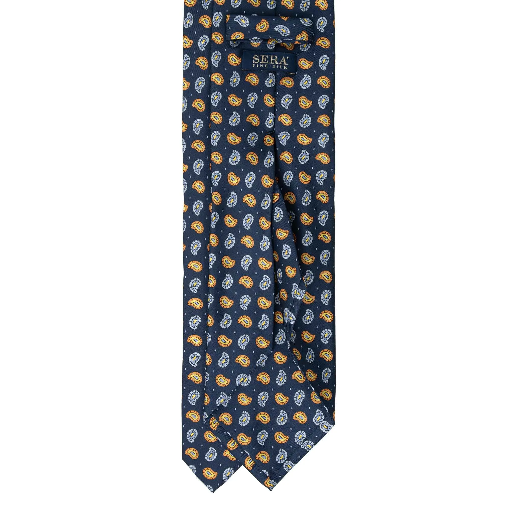 Navy Silk Tie with Orange and Light Blue Paisley Pattern