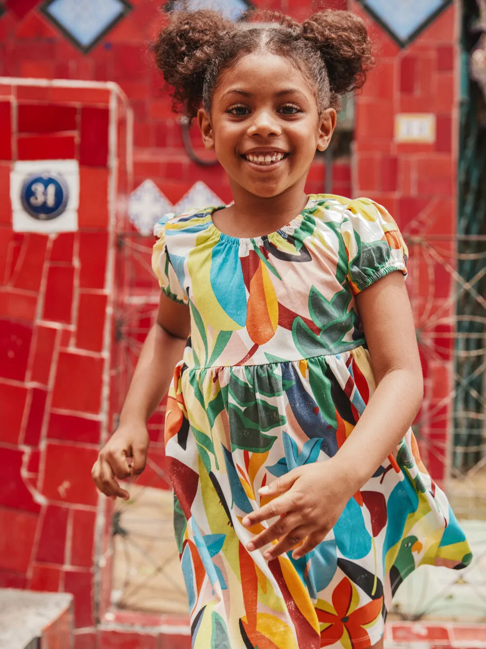 Parakeet Tropicalia Puff Sleeve Baby Dress