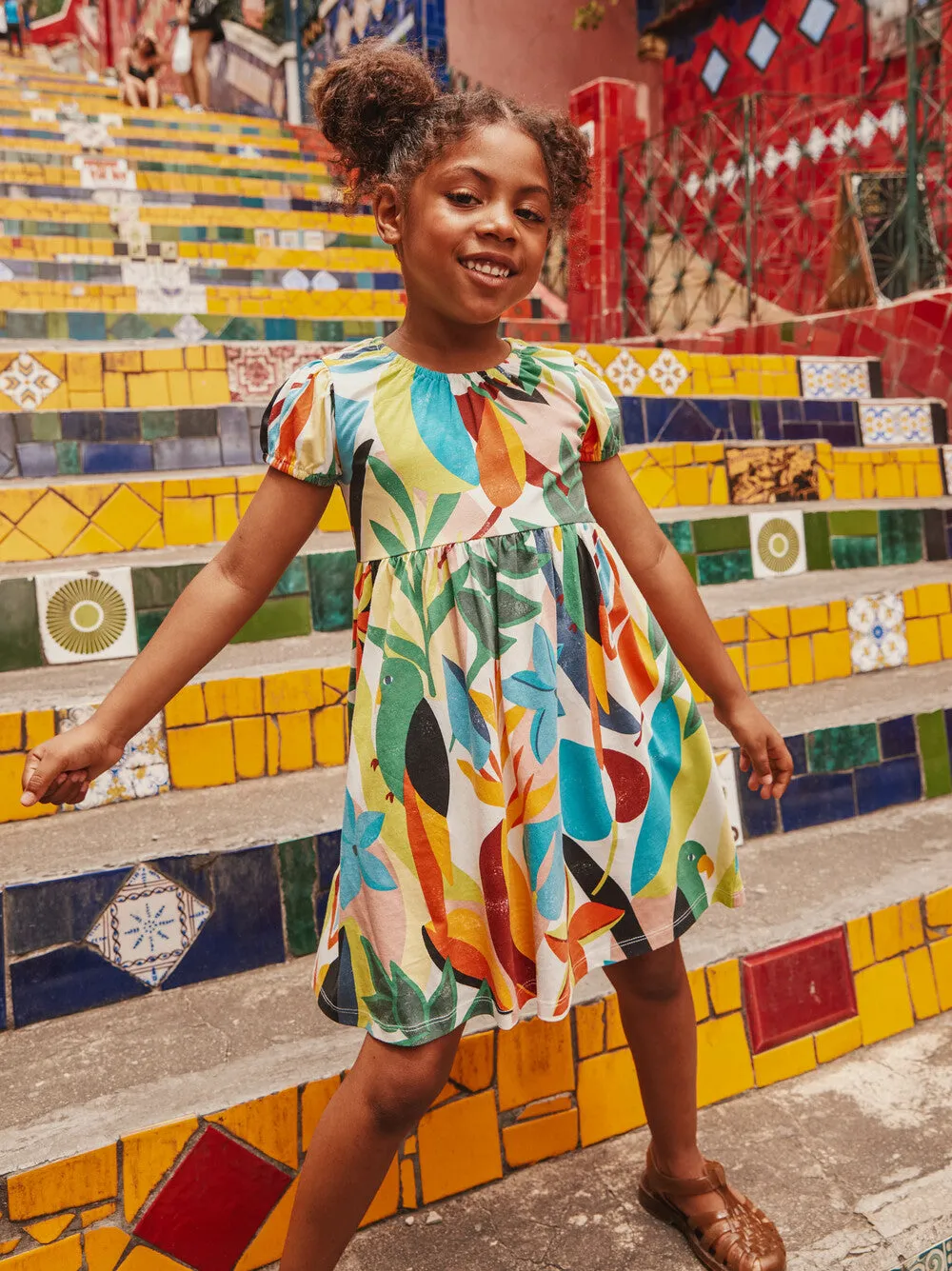 Parakeet Tropicalia Puff Sleeve Baby Dress
