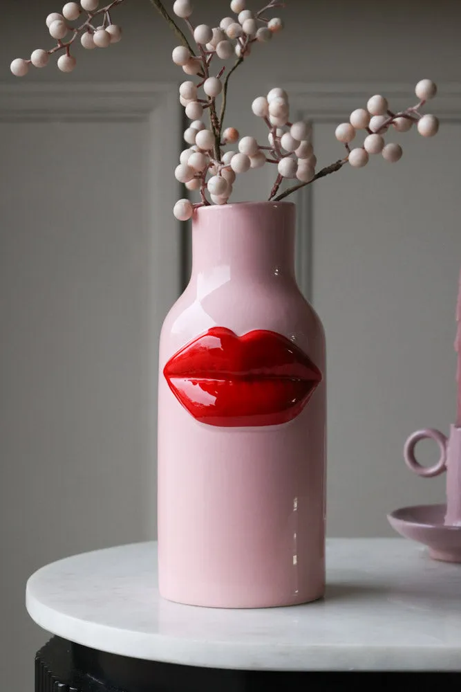 Pink Ceramic Vase With Luscious Red Lips