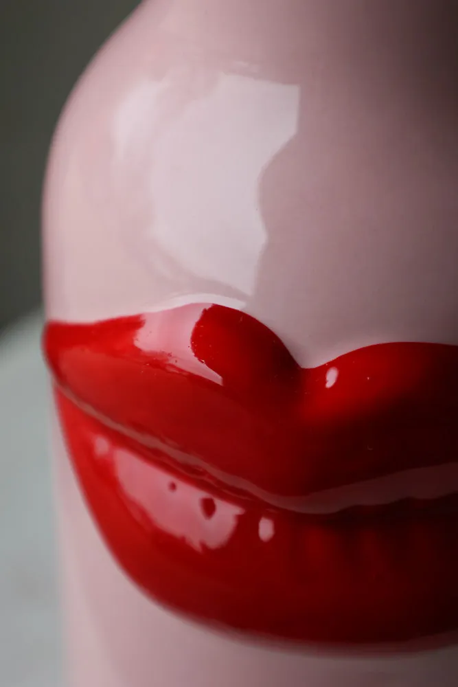 Pink Ceramic Vase With Luscious Red Lips