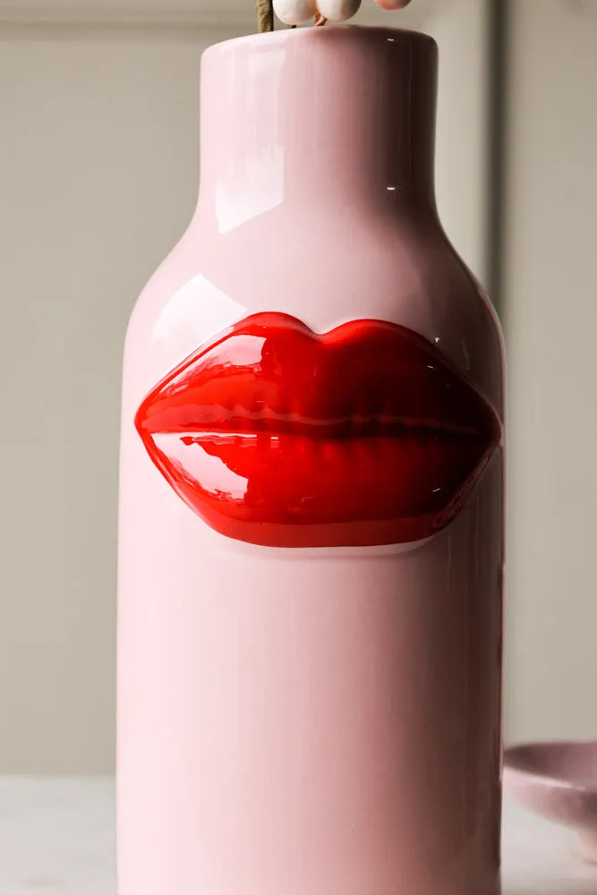 Pink Ceramic Vase With Luscious Red Lips